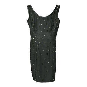 Vtg Evenings by Pantagis Womens Black Studded Dress Size Petites 2  Made in USA